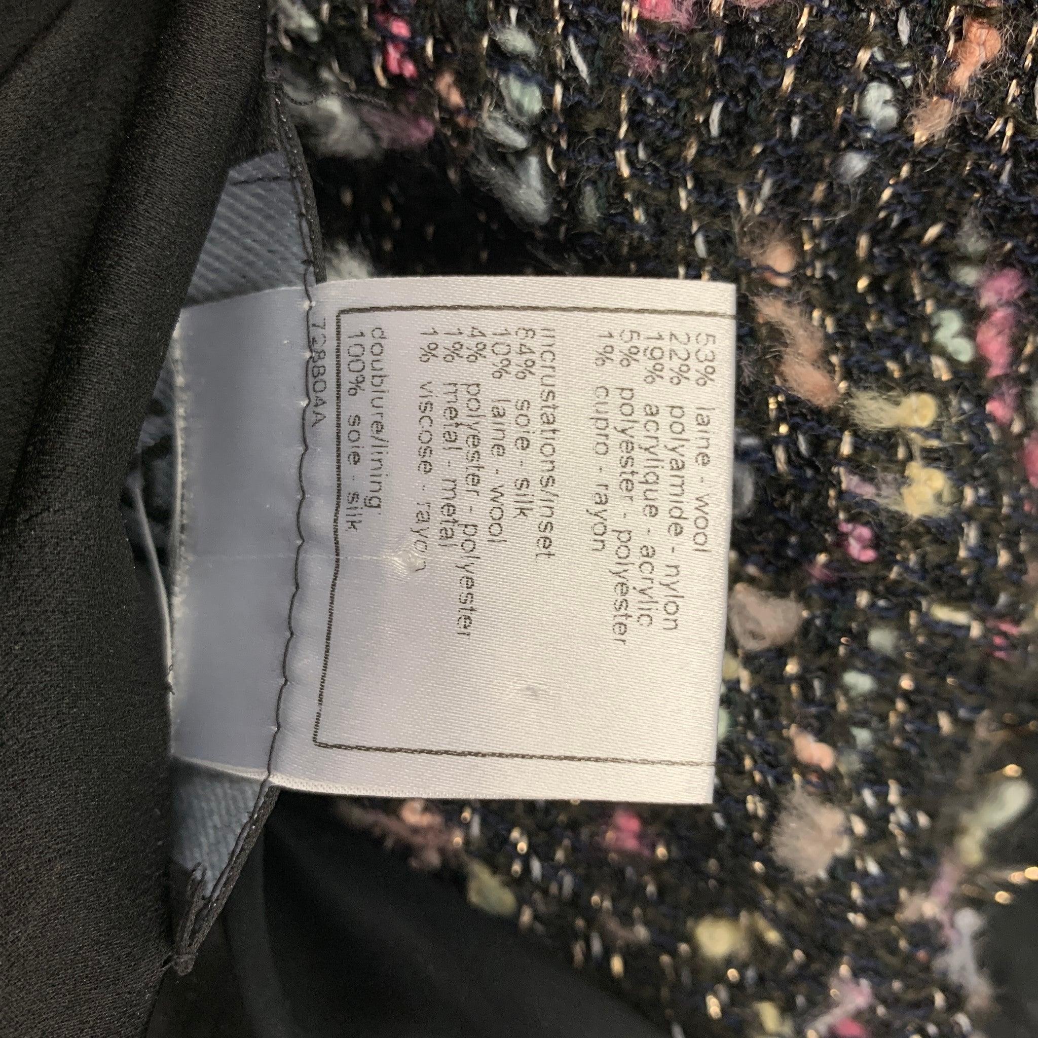 CHANEL B2619 04A Size 4 Black Multi-Color Boucle Open Front Jacket For Sale 2