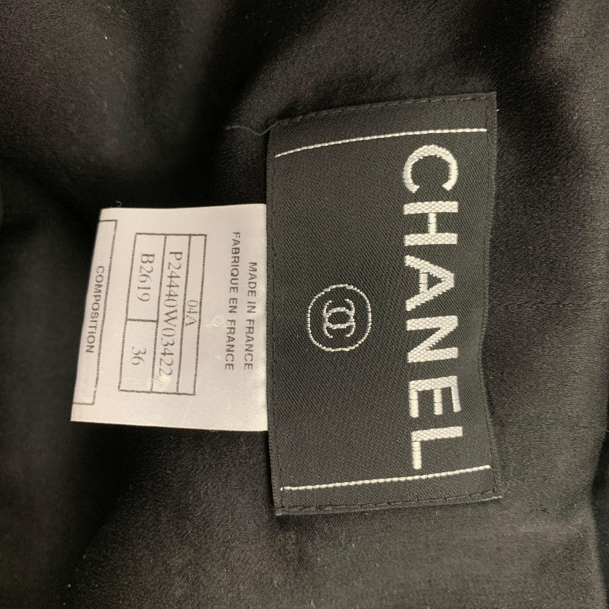 CHANEL B2619 04A Size 4 Black Multi-Color Boucle Open Front Jacket For Sale 3