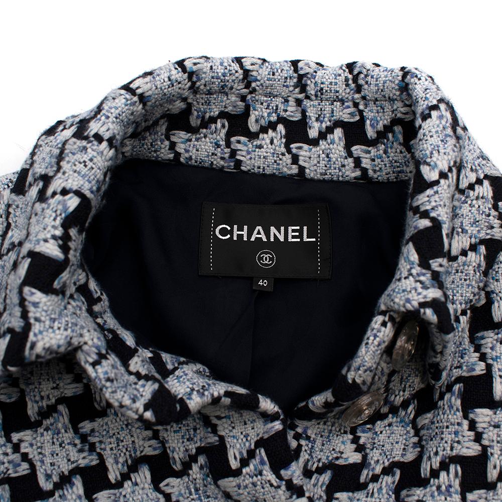 Chanel Baby Blue & Black Oversize-Houndstooth Tweed Jacket - Size US 8 3