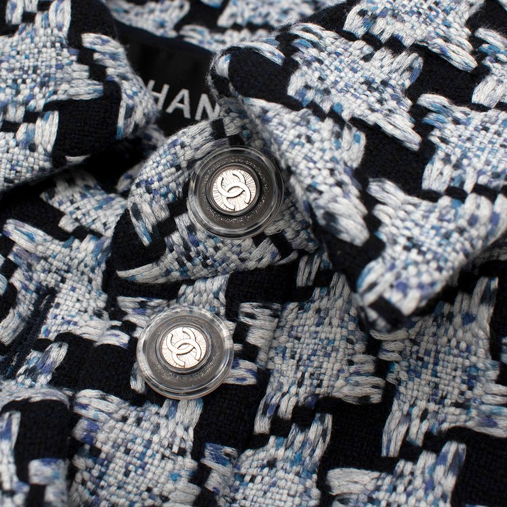 Chanel Baby Blue & Black Oversize-Houndstooth Tweed Jacket - Size US 8 1