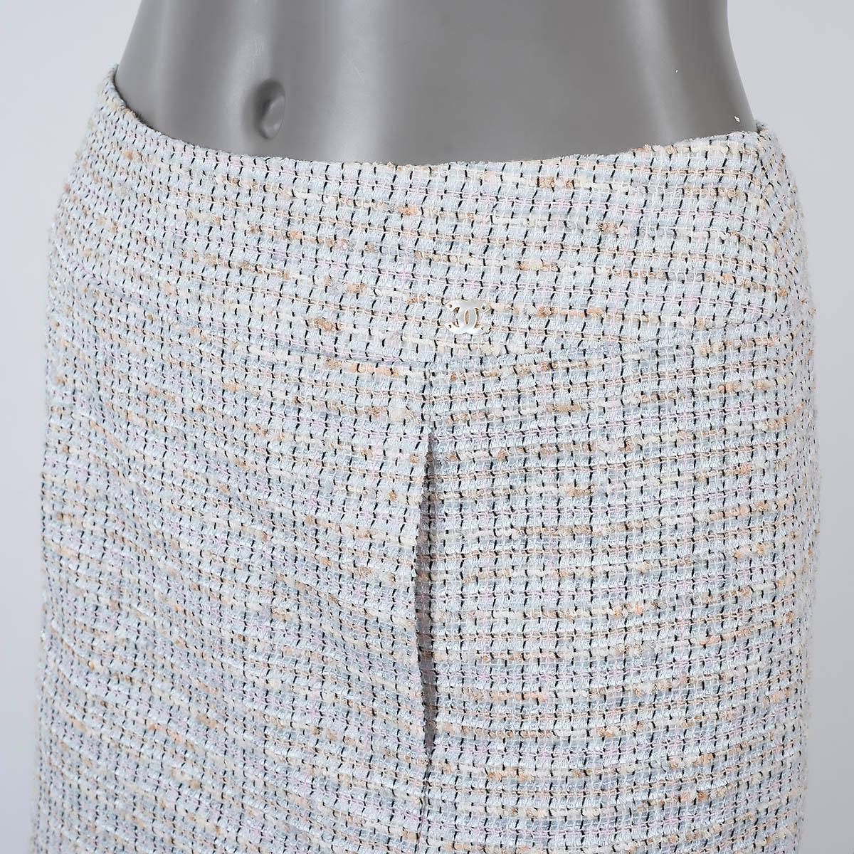 CHANEL baby blue cotton 2004 04P TWEED Skirt 38 S For Sale 2