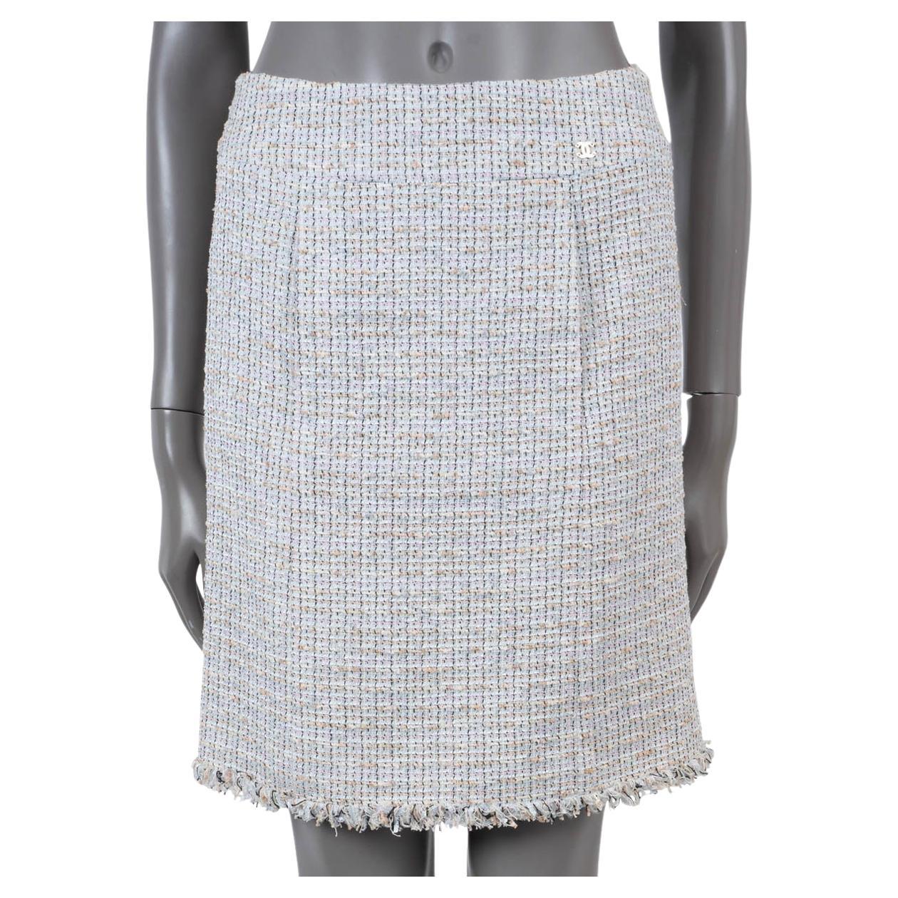 CHANEL baby blue cotton 2004 04P TWEED Skirt 38 S For Sale