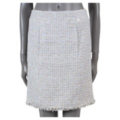 CHANEL baby blue cotton 2004 04P TWEED Skirt 38 S