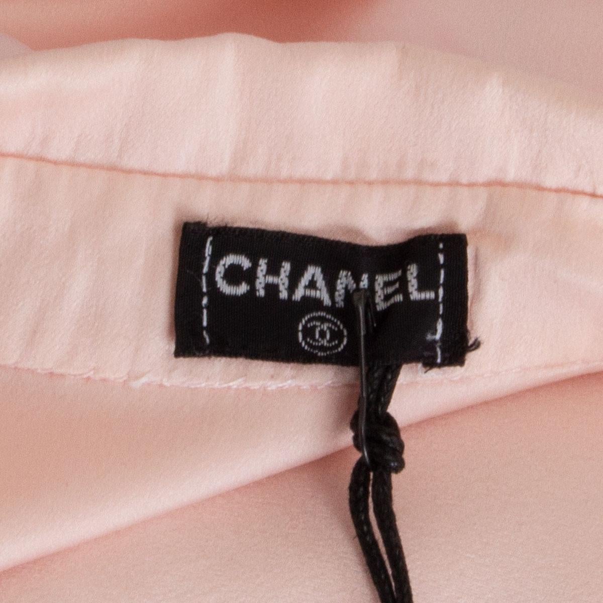 Gray CHANEL baby pink silk Blouse Shirt M to L For Sale