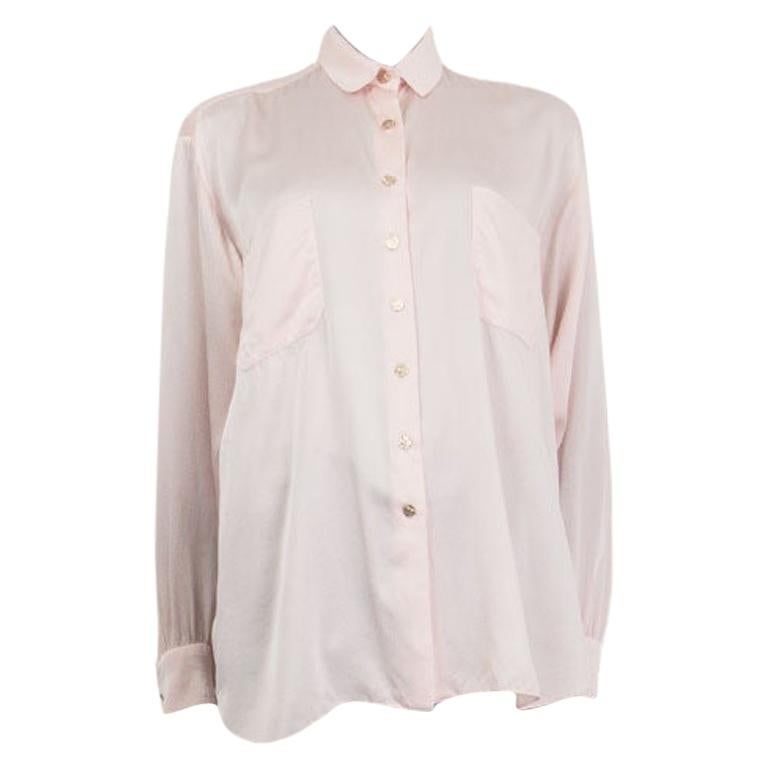 Chanel Baby Pink Silk Blouse Shirt M to L