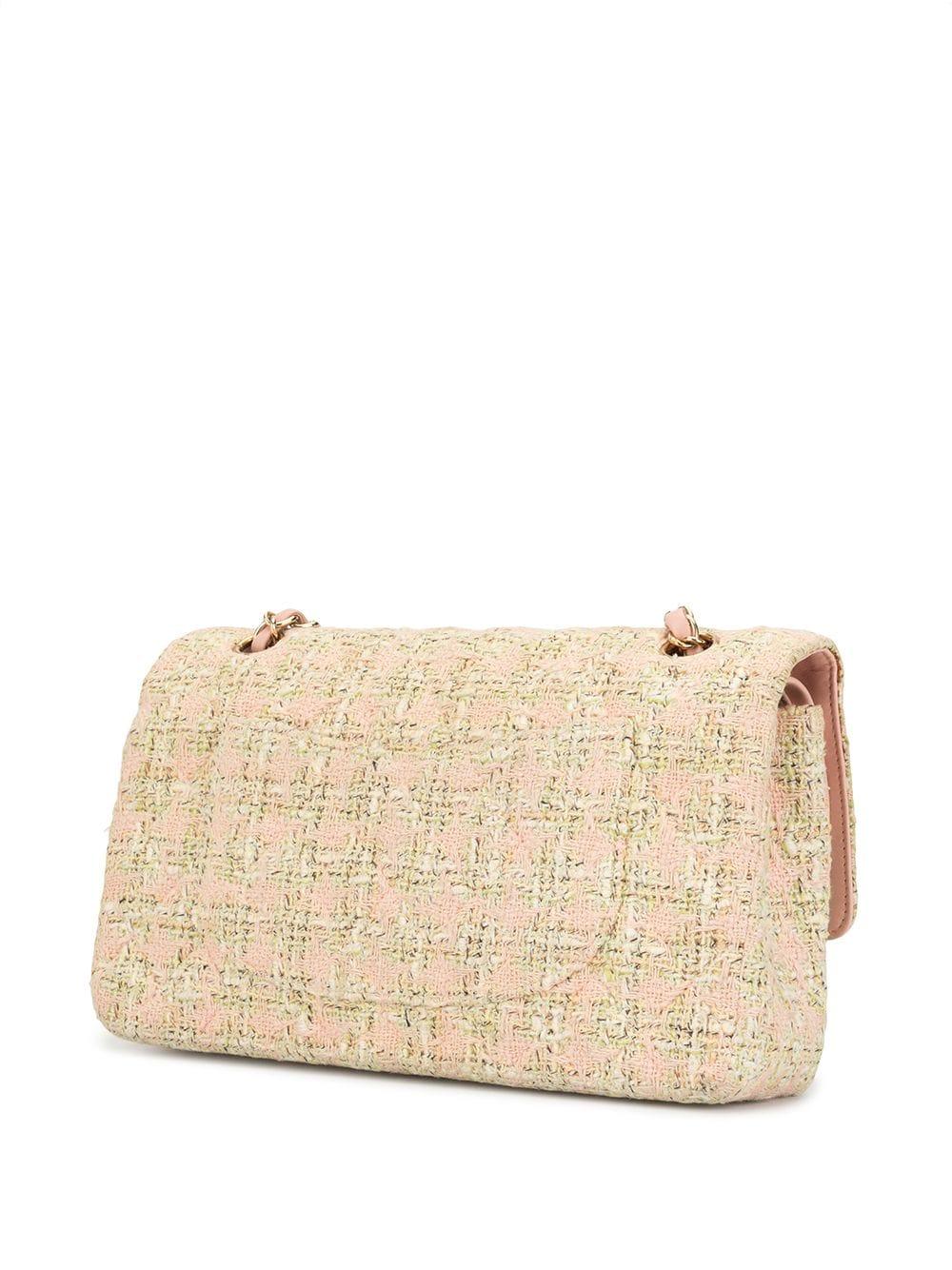 Chanel Baby Pink Tweed Medium Classic Double Flap 2.55 Shoulder Bag In Good Condition For Sale In Miami, FL
