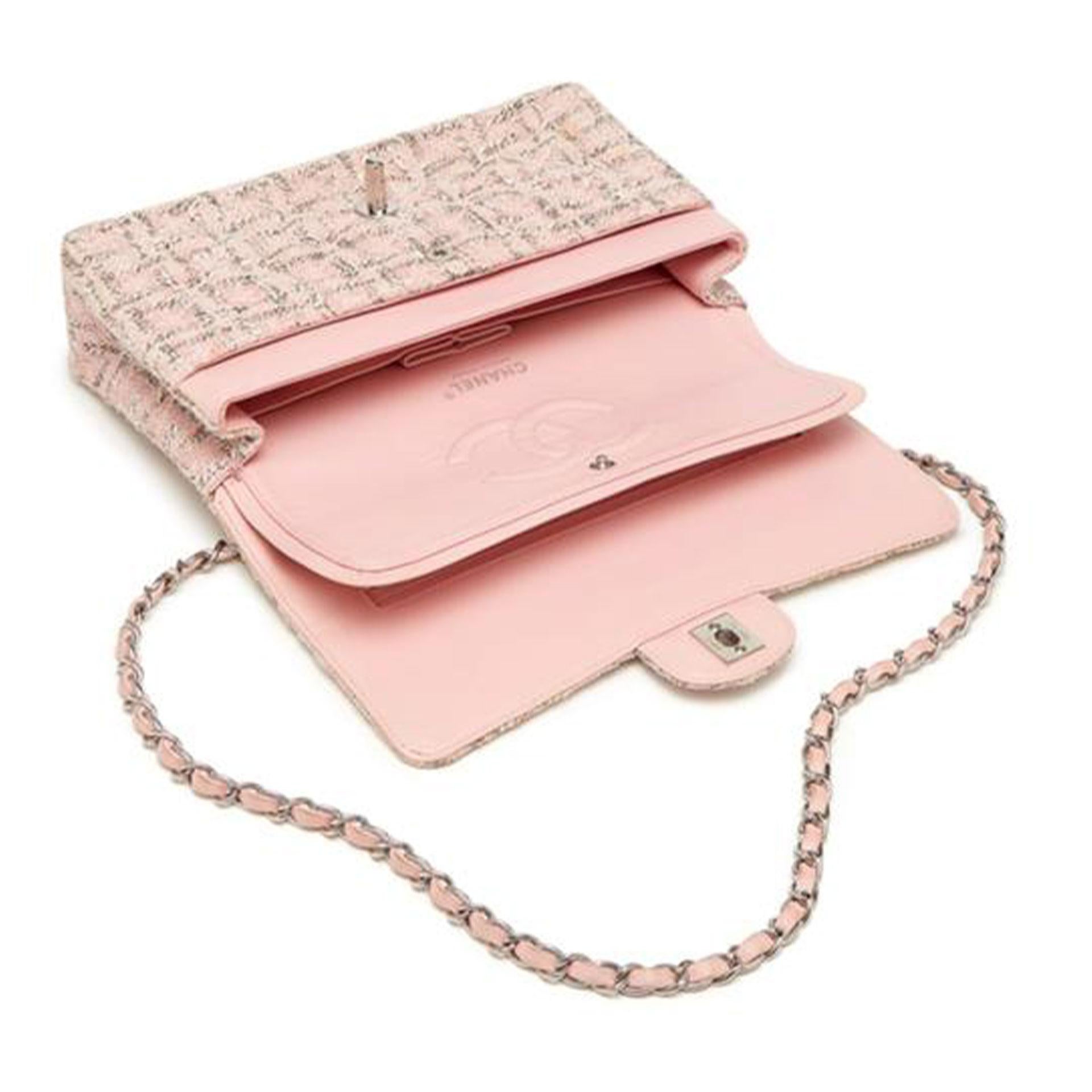 Chanel Baby Pink Tweed Medium Classic Double Flap 2.55 Shoulder Bag For Sale 2