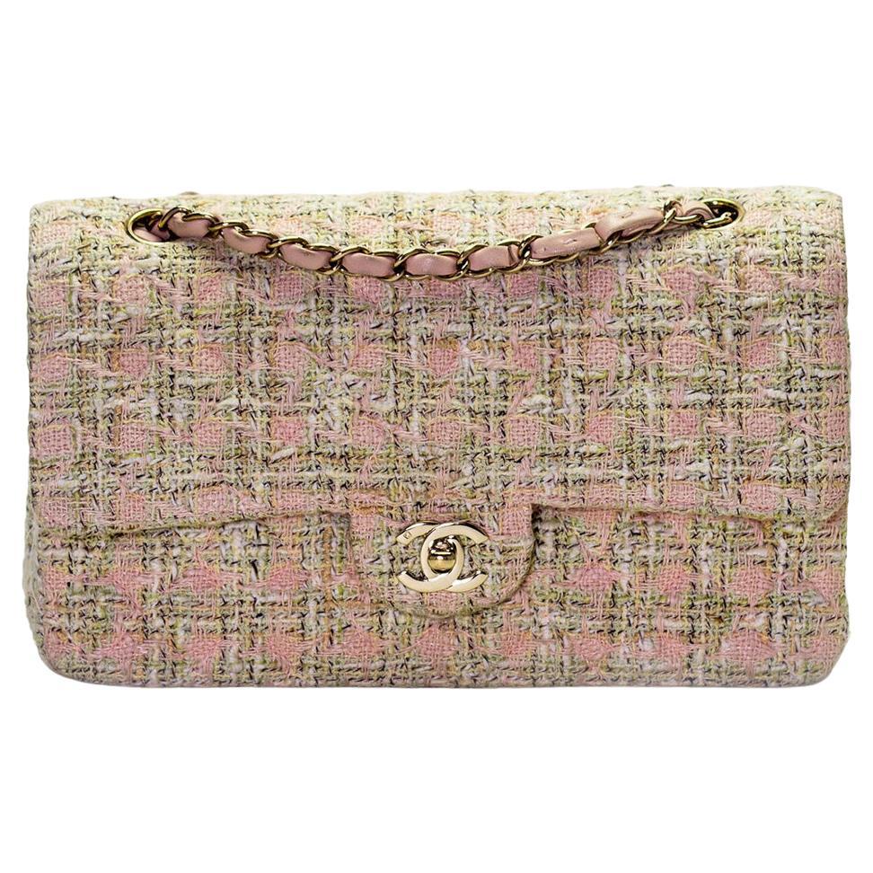 Bolso de hombro Chanel Baby Pink Tweed Medium Classic Double Flap 2.55