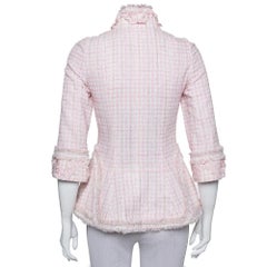 Chanel Baby Pink Tweed Stand Collar Fringed Jacket S