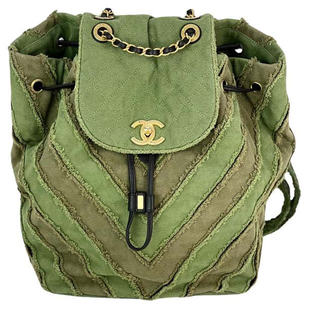 Chanel Chevron Python Patchwork CHANEL Backpack Canvas Chevron Cuba Patchwork Khaki Green Backpack For ...
