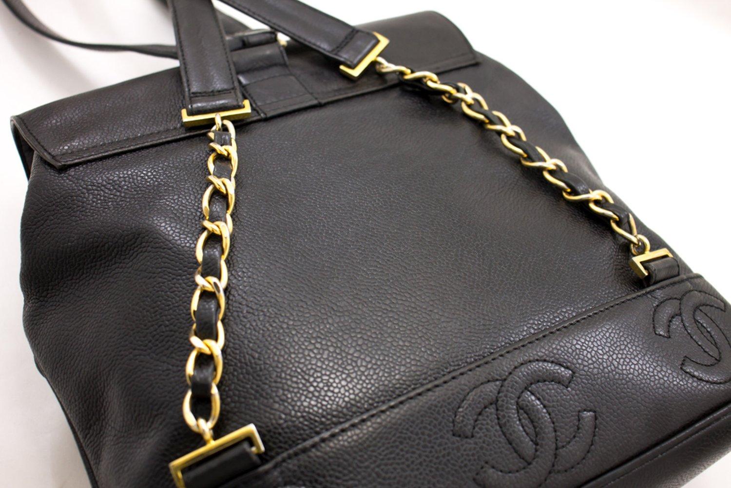 CHANEL Backpack Caviar Triple Coco Flap Leather Black Ruck Gold 9