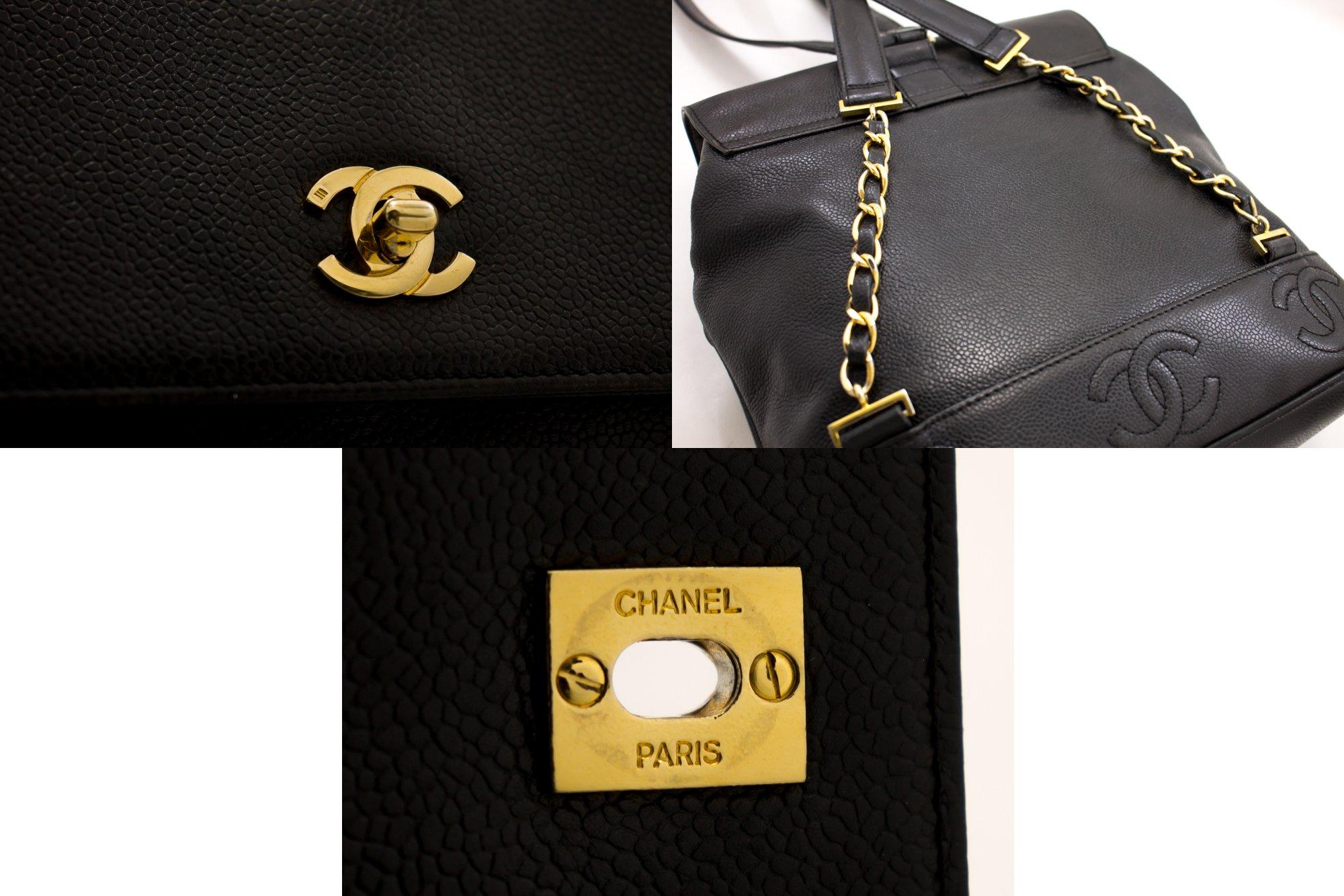 CHANEL Backpack Caviar Triple Coco Flap Leather Black Ruck Gold 3