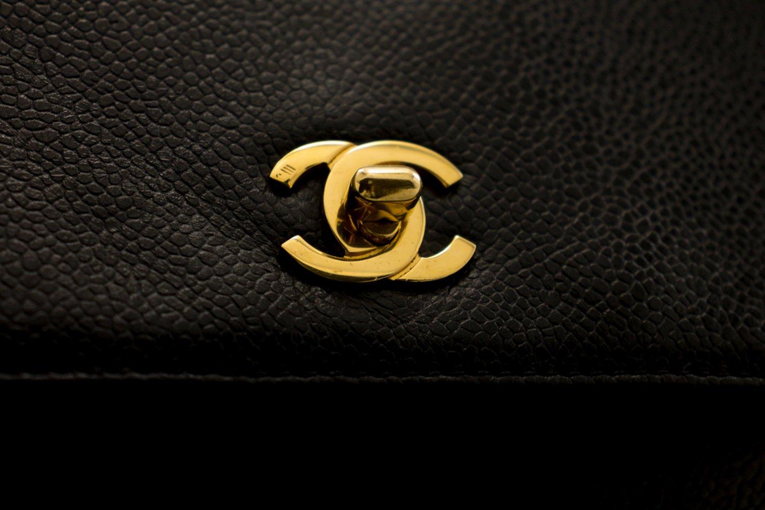CHANEL Backpack Caviar Triple Coco Mark Leather Black Flap Ruck 8