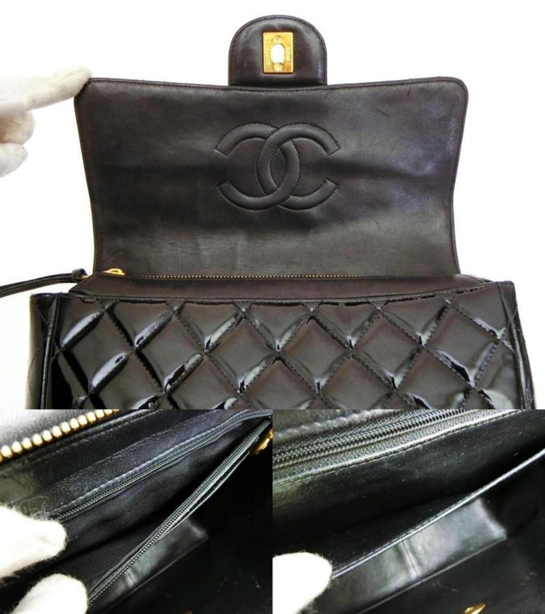 Chanel Backpack Quilted Chain Jumbo Flap 227899 Patent Leather Shoulder ...