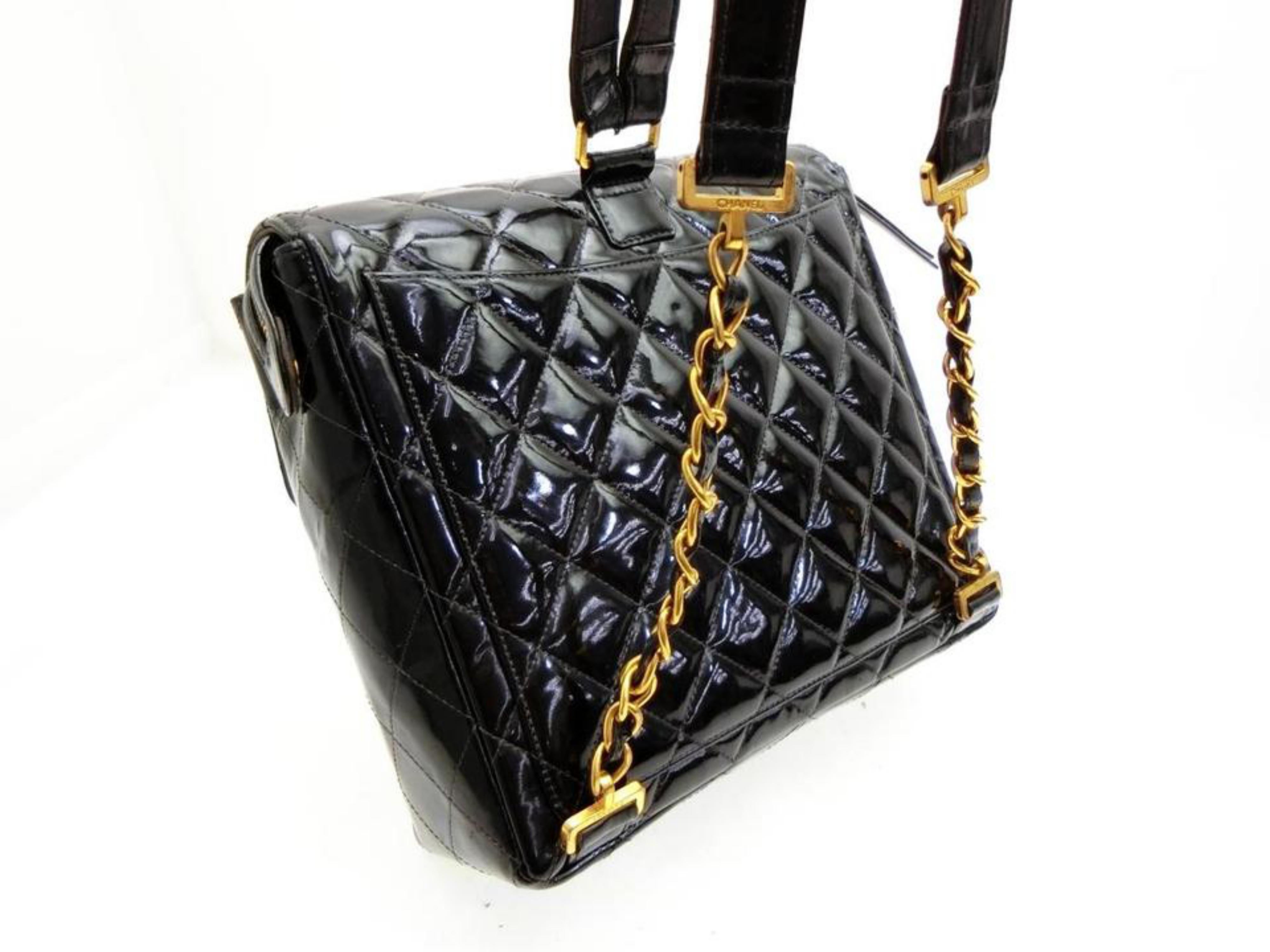 Women's Chanel Backpack Quilted Chain Jumbo Flap 227899 Patent Leather Shoulder Bag For Sale