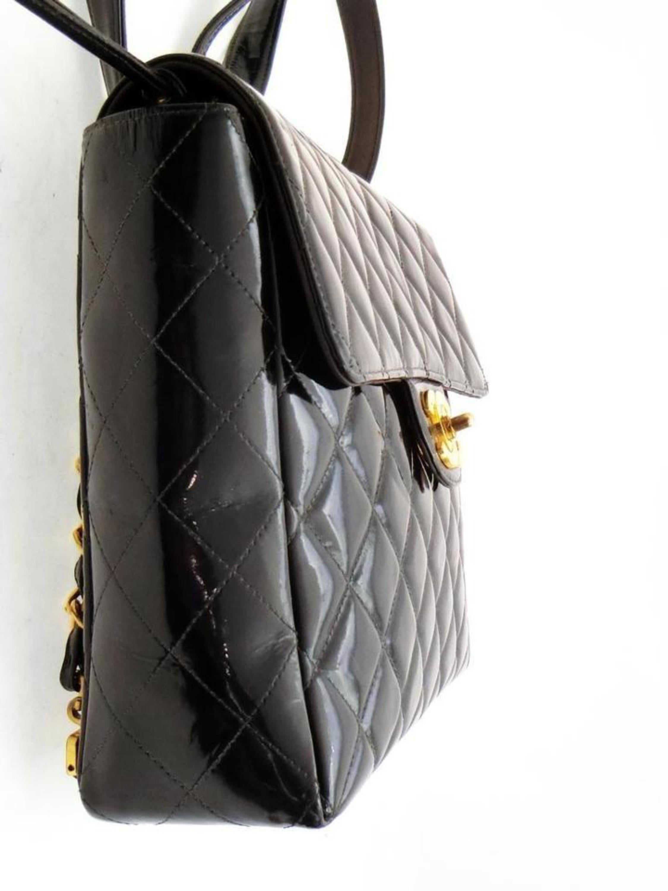 Chanel Backpack Quilted Chain Jumbo Flap 227899 Patent Leather Shoulder Bag For Sale 2