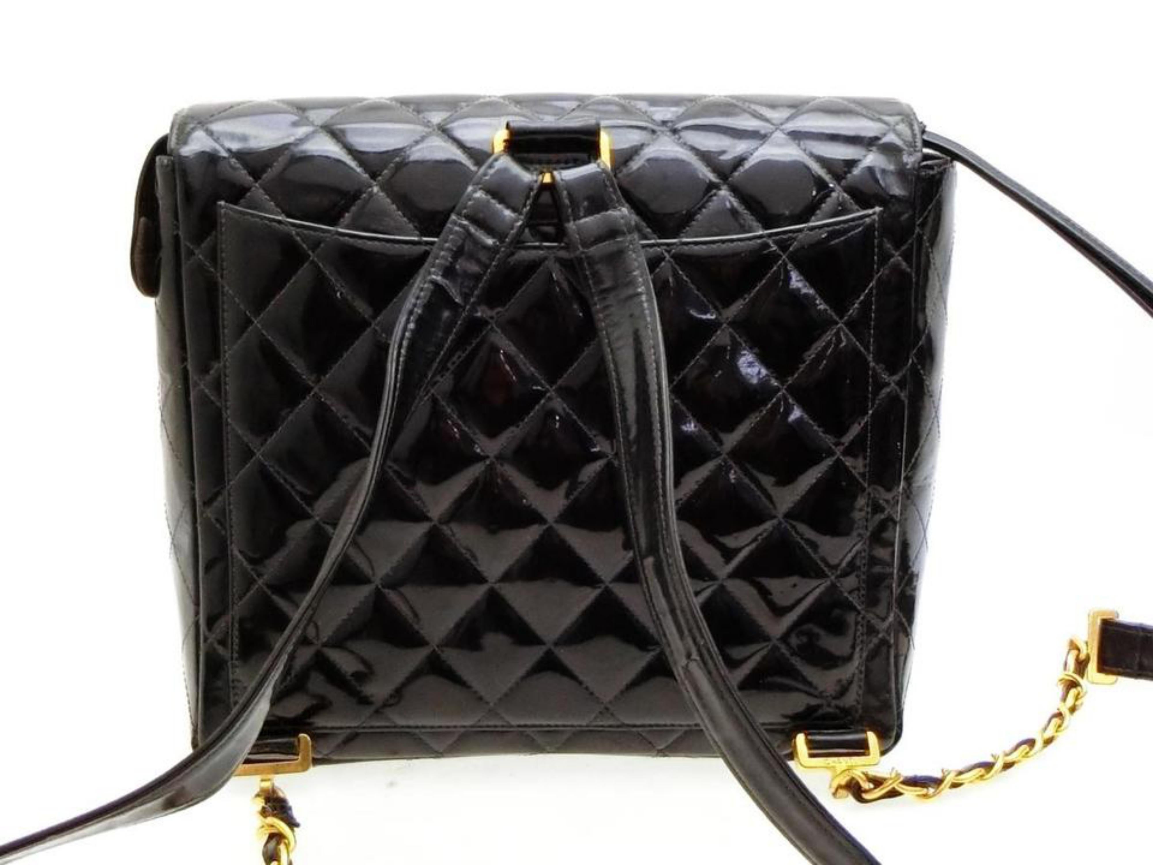 Chanel Backpack Quilted Chain Jumbo Flap 227899 Patent Leather Shoulder Bag For Sale 3