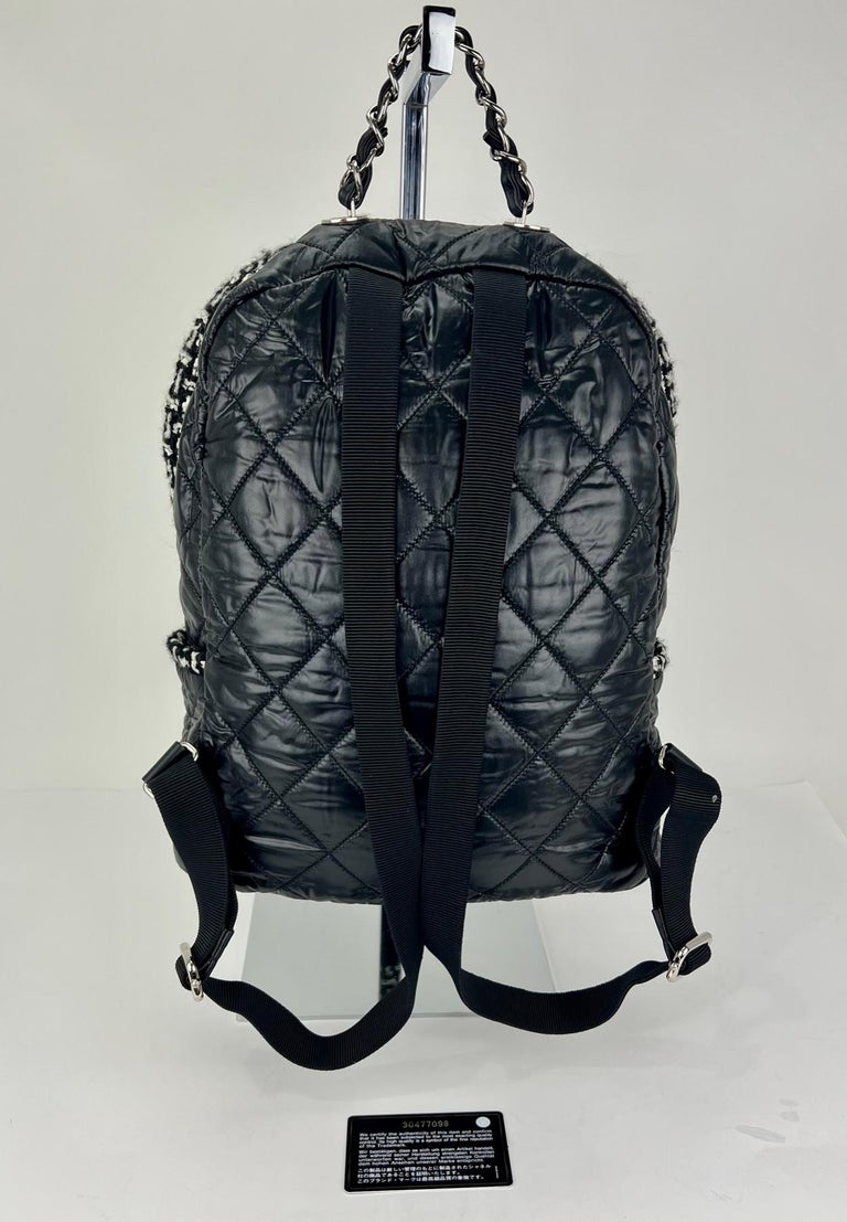 CHANEL, Bags, Chanel Matelasse Backpack Backpack Nylon Tweed  Blacksilverhardware