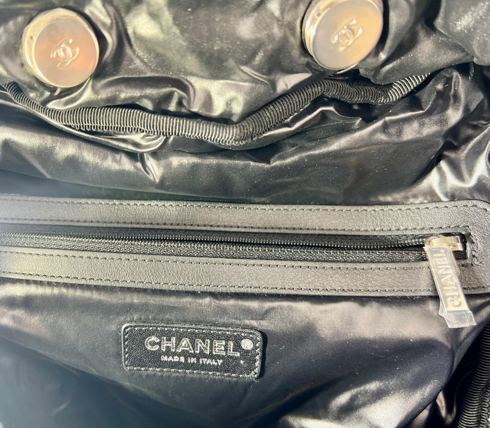 Women's Chanel Backpack Quilted Nylon and CC Tweed  Black White Backpack 