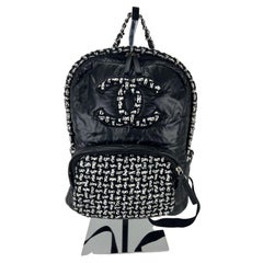 Chanel Backpack Quilted Nylon and CC Tweed  Black White Backpack 