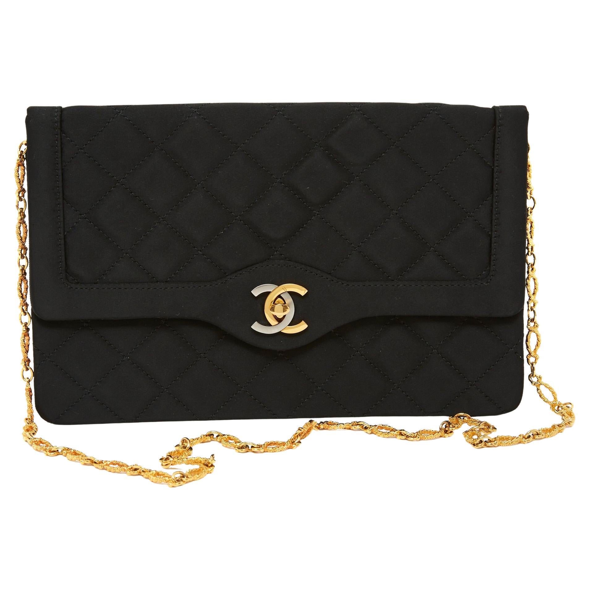 Chanel Bag 1996 Haute Couture Quilted silk satin black  For Sale