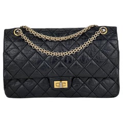 Chanel Bag 2.55 Reissue 226 Flap Quilted Aged Black Calfskin Shoulder Bag 