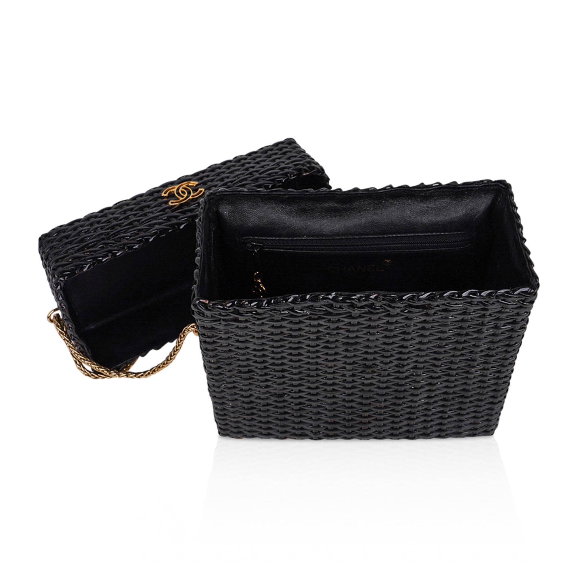 Chanel Bag Black Vintage Wicker Picnic Lunch Basket Gold Chain Strap 5