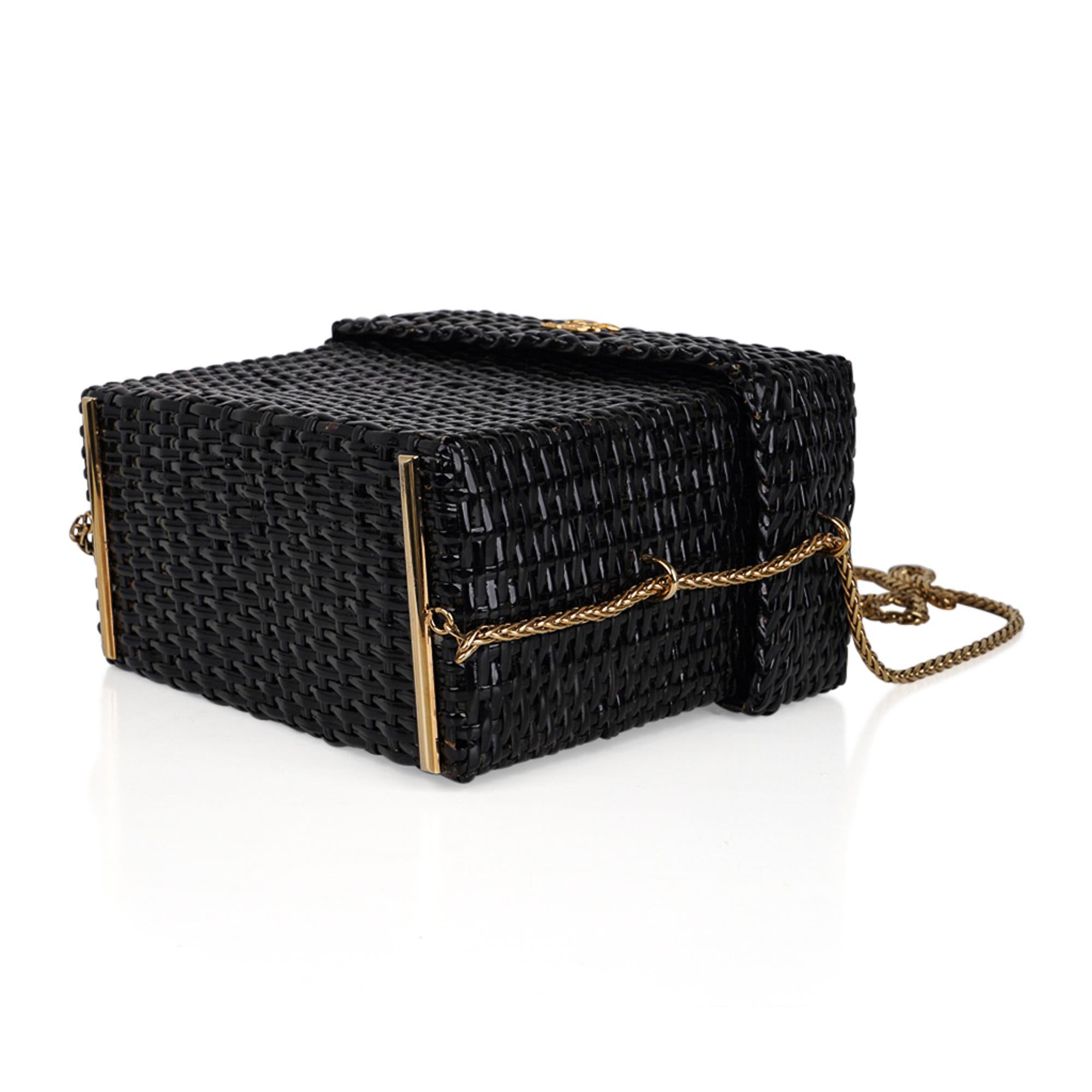 Chanel Bag Black Vintage Wicker Picnic Lunch Basket Gold Chain Strap 2