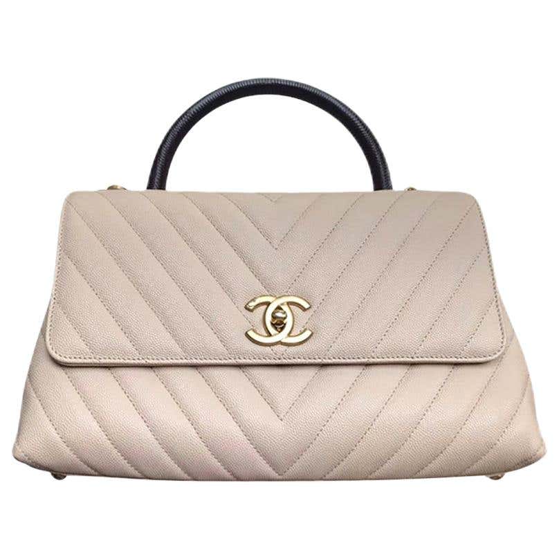 Chanel Bag Coco Handle Medium Caviar Leather Beige and handle Burgundy ...