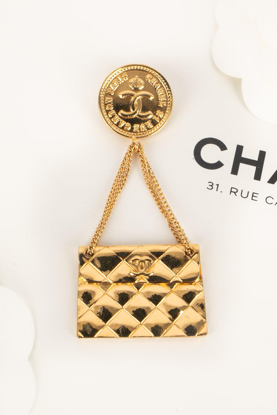Chanel 'Bag' Golden Metal Brooch For Sale 2