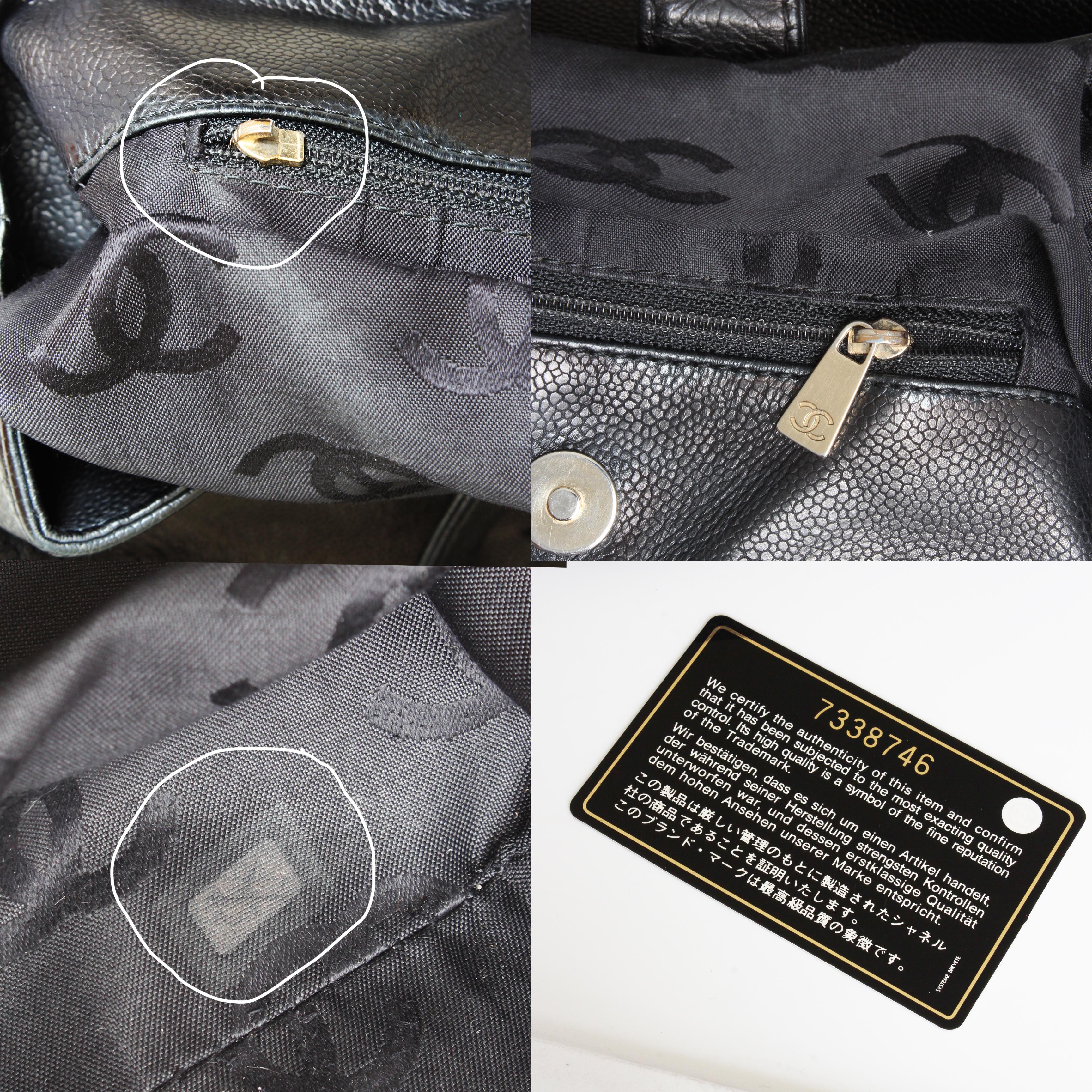 Chanel Tasche Große Tote CC Logo Schwarz Kaviar Leder Vintage '02 Kollektion  im Angebot 10