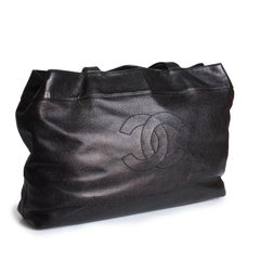Chanel Bag Large Tote CC Logo Black Caviar Leather Vintage '02 Collection