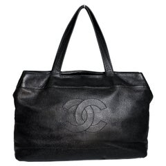 Chanel Bag Large Tote CC Logo Black Caviar Leather Used '02 Collection 