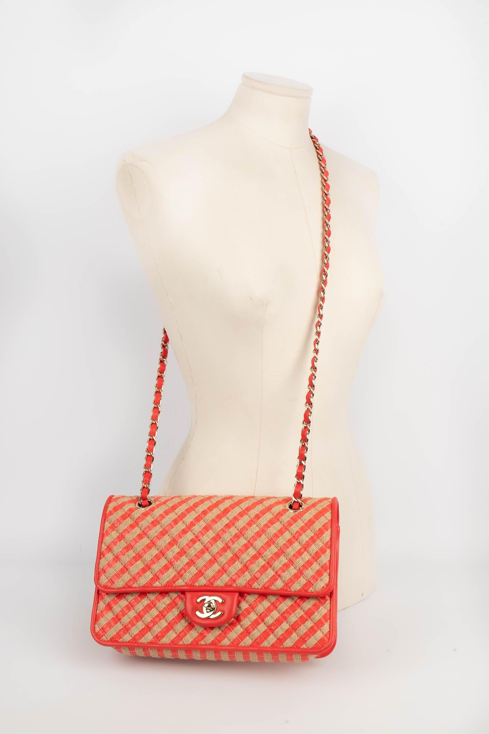 Orange Chanel Bag of Natural Rope, Vermilion Raffia and Leather, 2021 For Sale