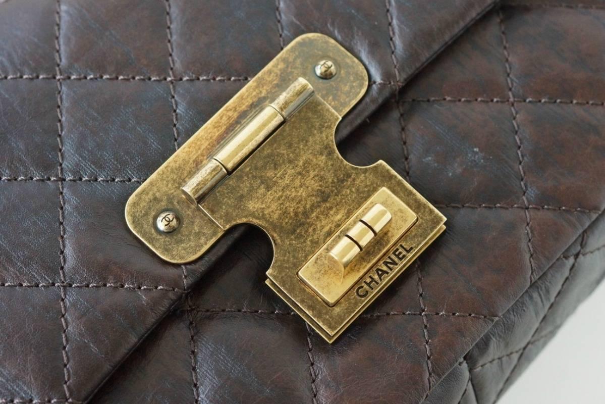 Black Chanel Medium Double Flap Distressed Leather Antique Brass Shanghai Bag 