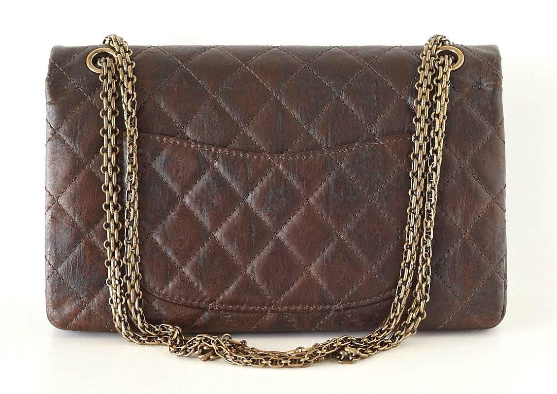 Women's Chanel Medium Double Flap Distressed Leather Antique Brass Shanghai Bag 