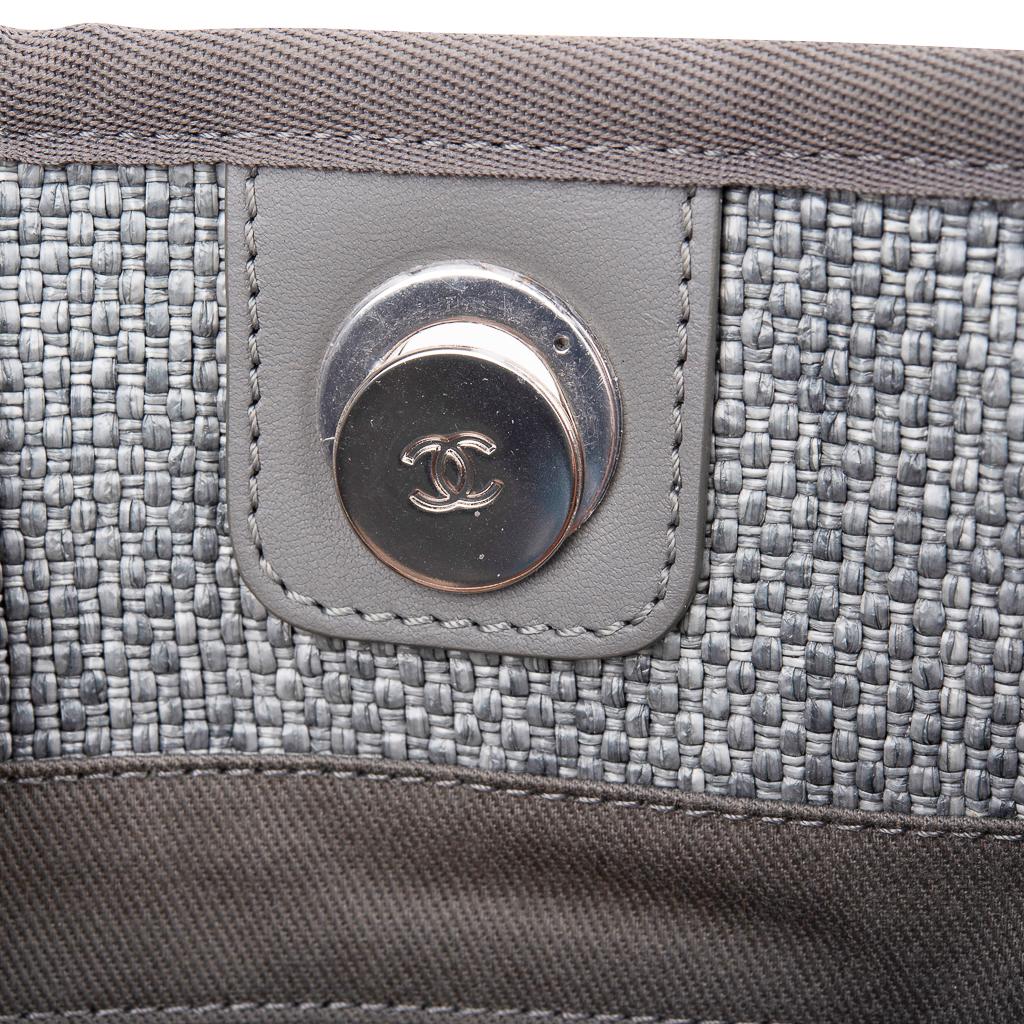 Chanel Bag Small Deauville Tote Grey Raffia  4