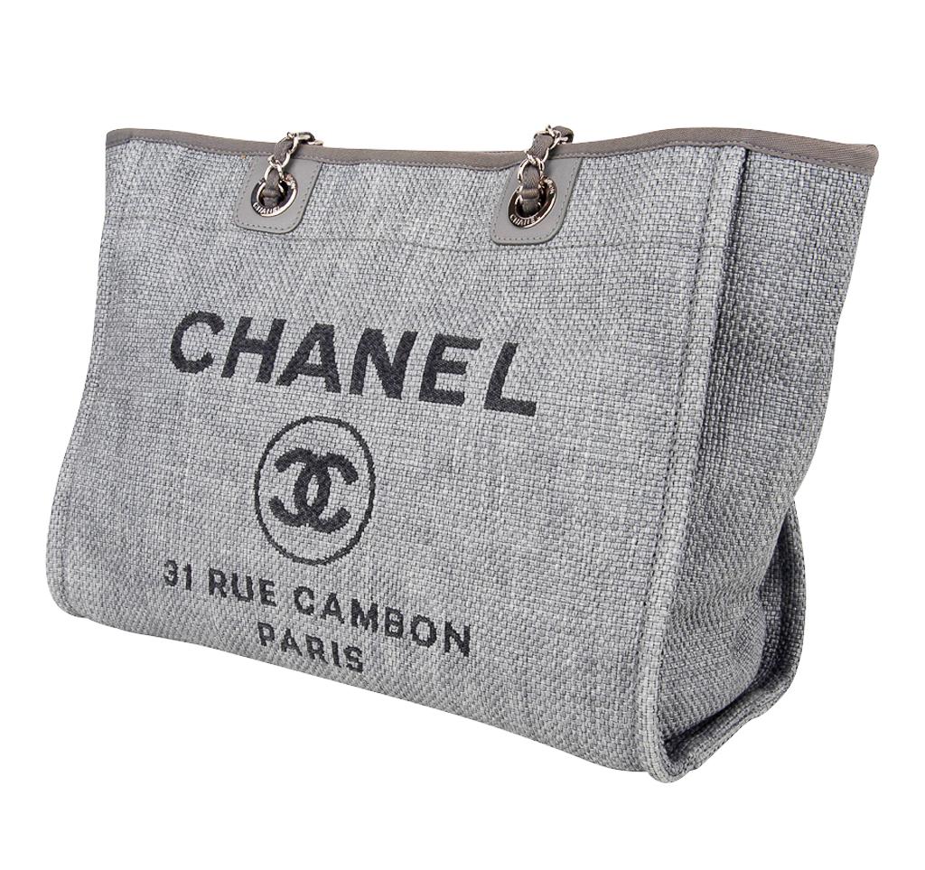 Gray Chanel Bag Small Deauville Tote Grey Raffia 