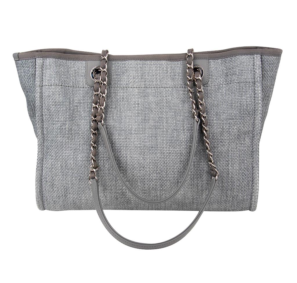 Chanel Bag Small Deauville Tote Grey Raffia  1