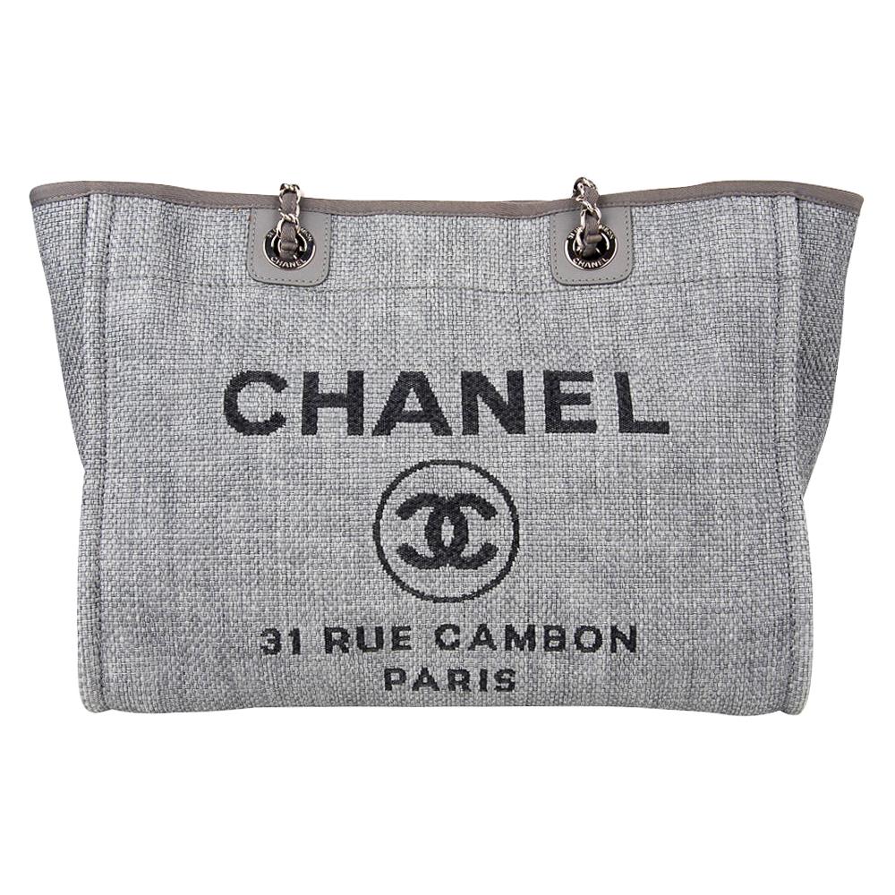 Chanel Bag Small Deauville Tote Grey Raffia 