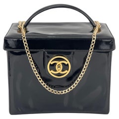 Retro CHANEL Bag Timeless CC logo Vanity Pouch Patent Leather Makeup Travel Case 