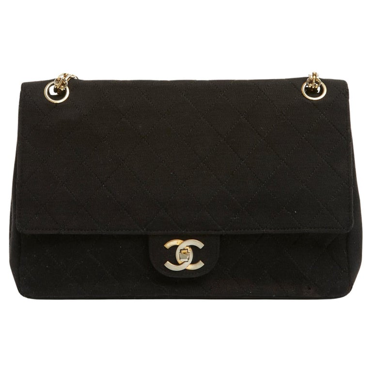 Chanel Bag Timeless Classique Jersey Black 26 cm For Sale at 1stDibs