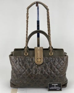 CHANEL Bag Vintage Glazed Calfskin Shagreen Large Bindi CC Grey Tote Hand