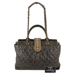 CHANEL Bag Vintage Glazed Calfskin Shagreen Large Bindi CC Grey Tote Hand