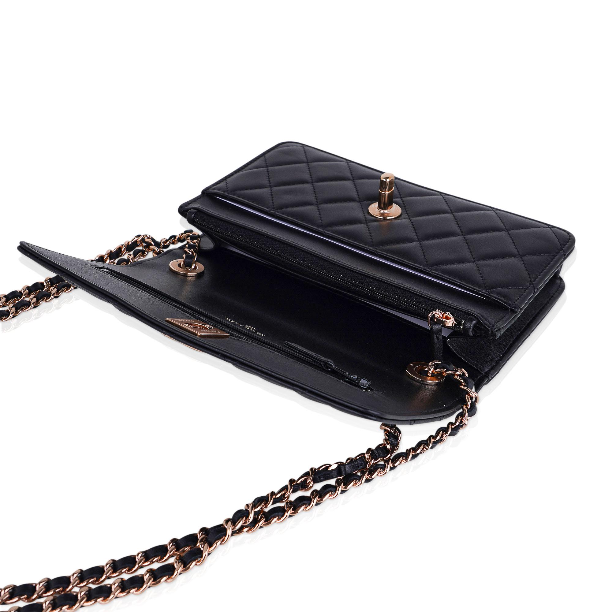 Chanel Bag Wallet On Chain Black Lambskin Rose Gold Hardware New 3