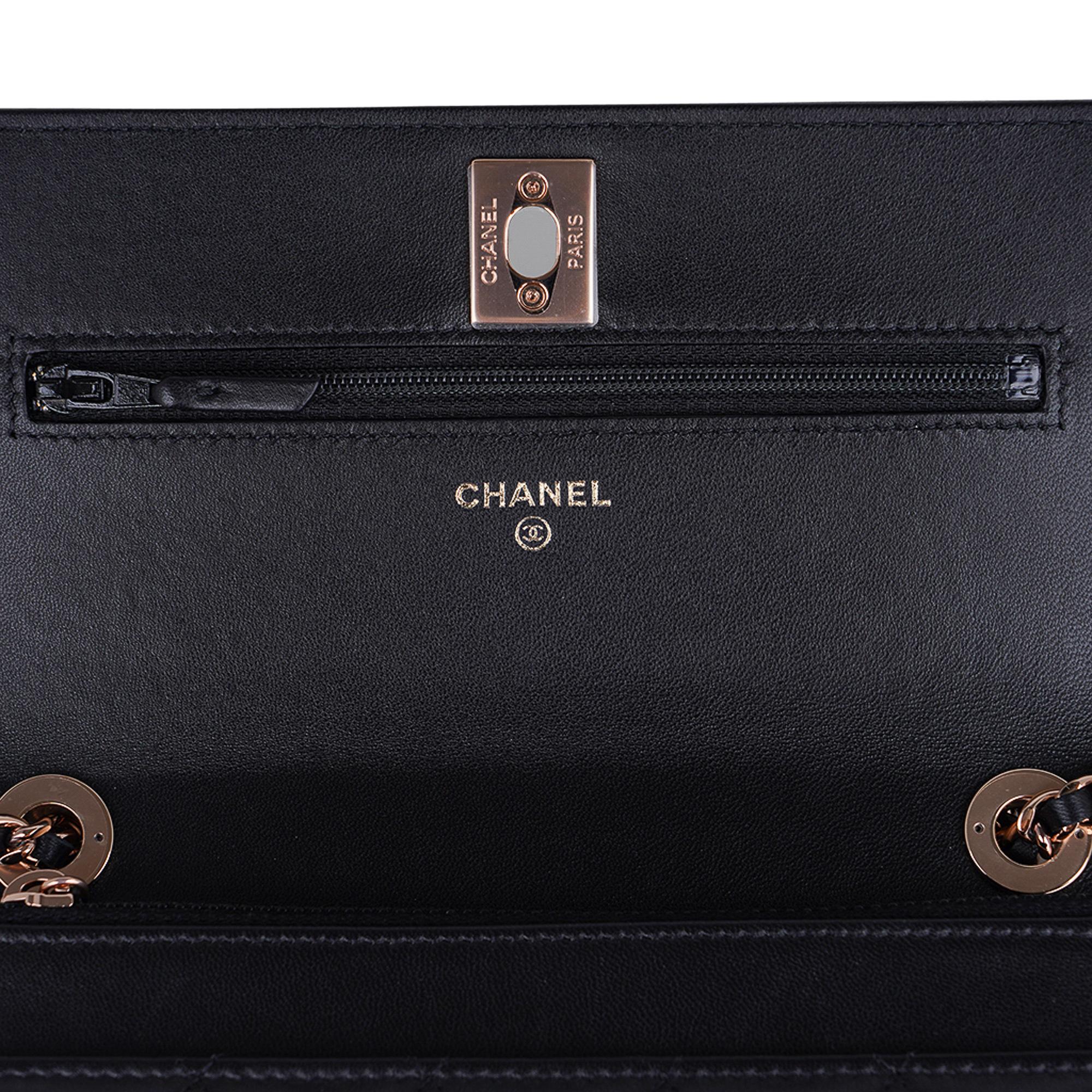 Chanel Bag Wallet On Chain Black Lambskin Rose Gold Hardware New 5
