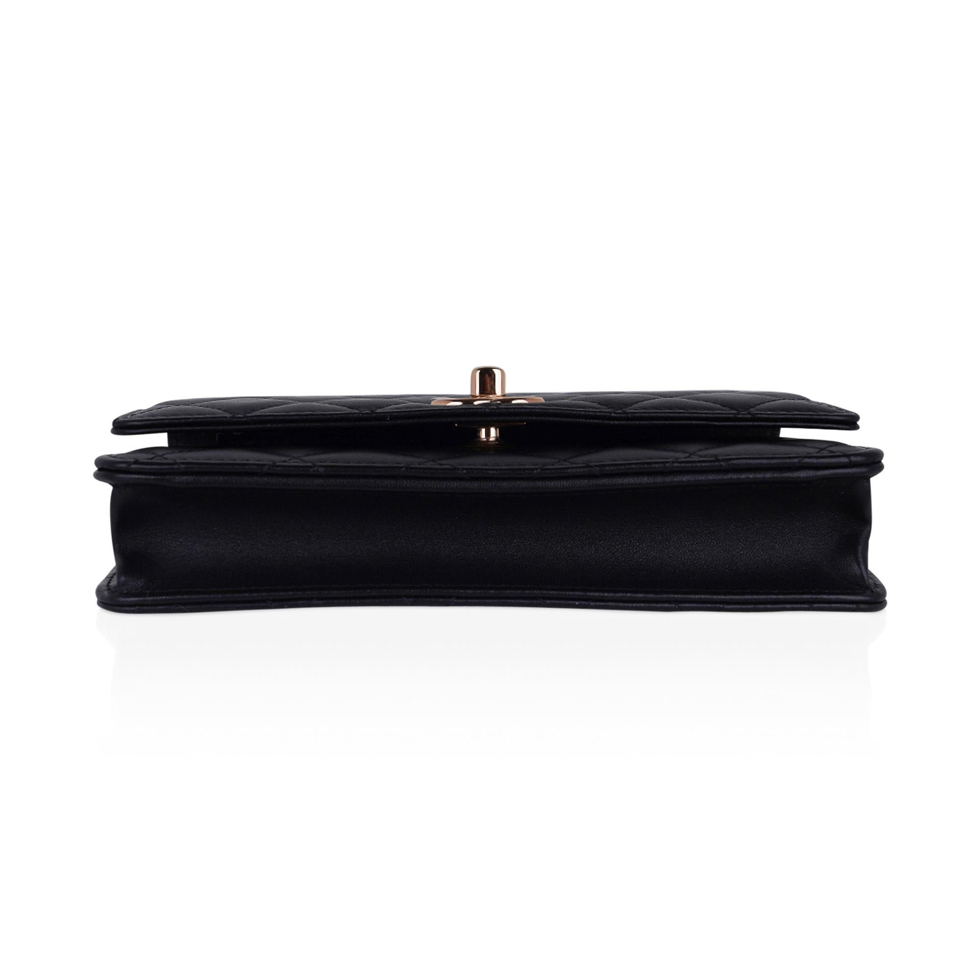 Chanel Bag Wallet On Chain Black Lambskin Rose Gold Hardware New 6