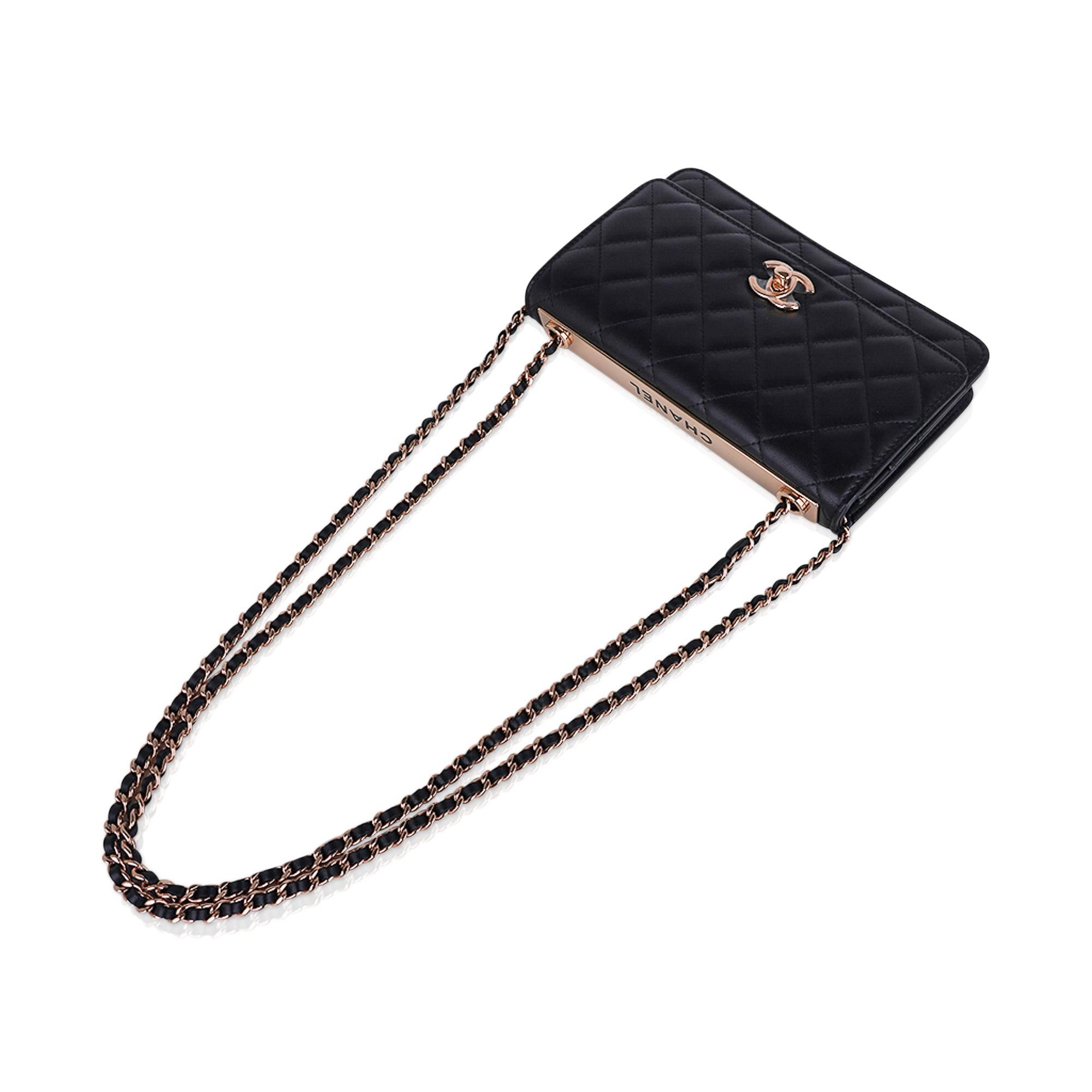 Chanel Bag Wallet On Chain Black Lambskin Rose Gold Hardware New In New Condition In Miami, FL
