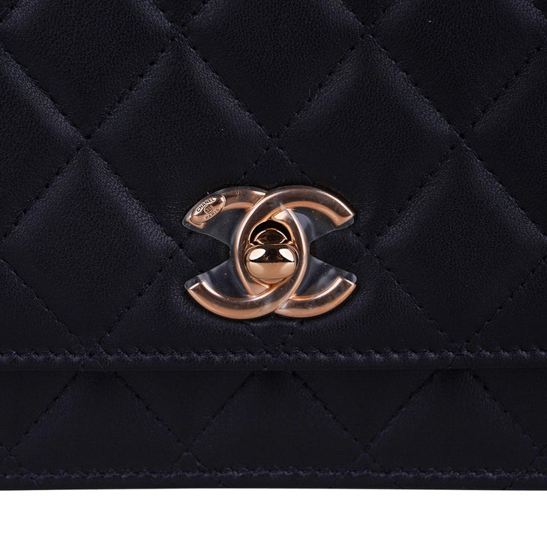 Chanel Bag Wallet On Chain Black Lambskin Rose Gold Hardware New