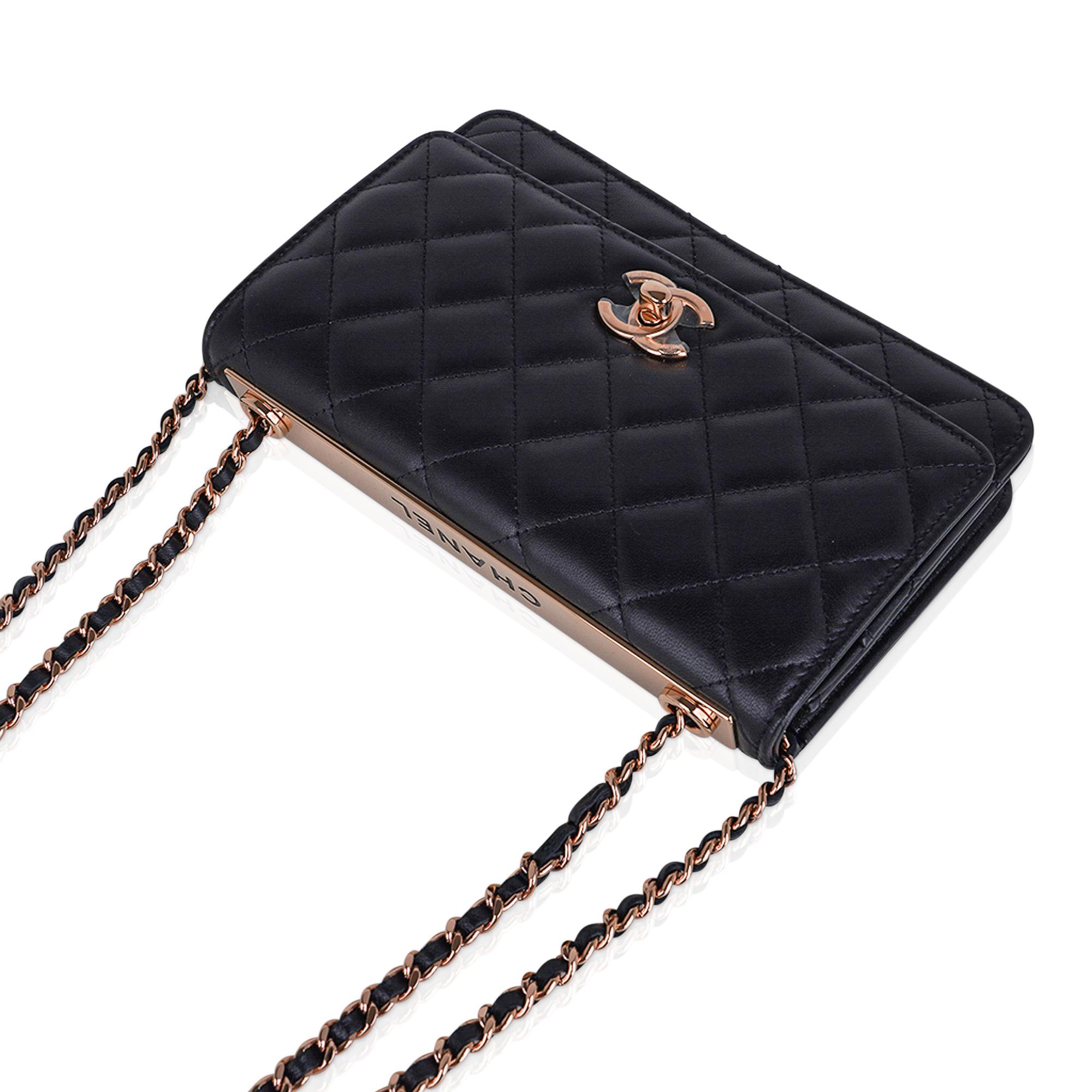 Chanel Bag Wallet On Chain Black Lambskin Rose Gold Hardware New 1
